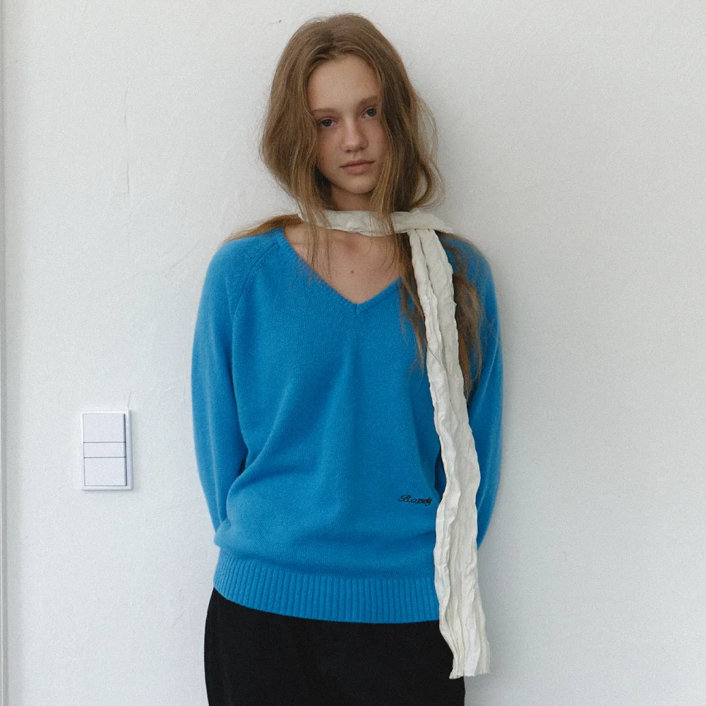 1次 再訂版 Abigail V-Neck Knit_blue