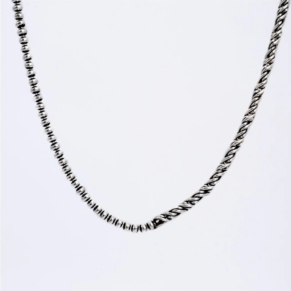 HR 329N_Silver Half & Half Chain Necklace