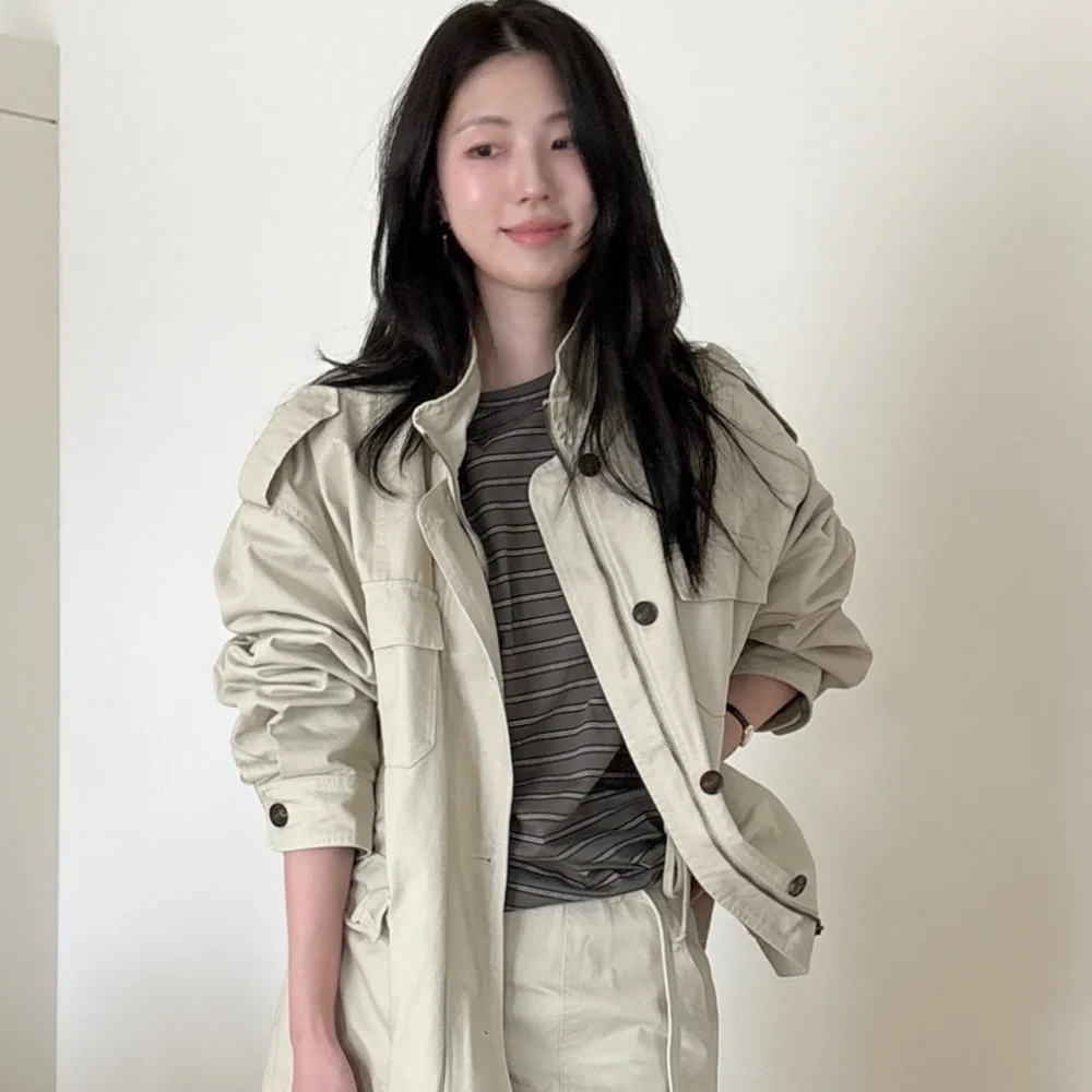 High-neck field jumper _Beige