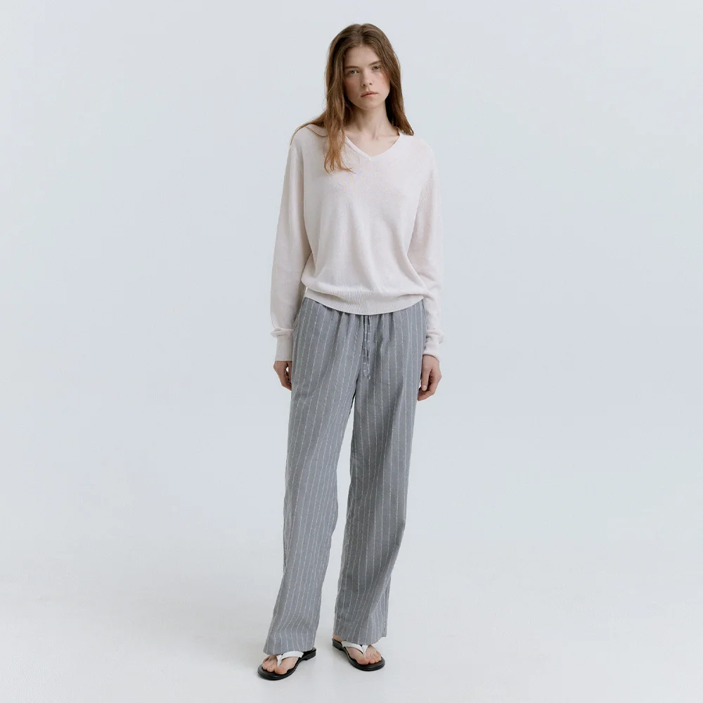 Natural Stripe Banding Pants (Gray Stripe)