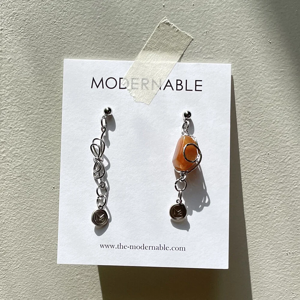 ORANGE RIBBON TIE EARRINGS - SILVER