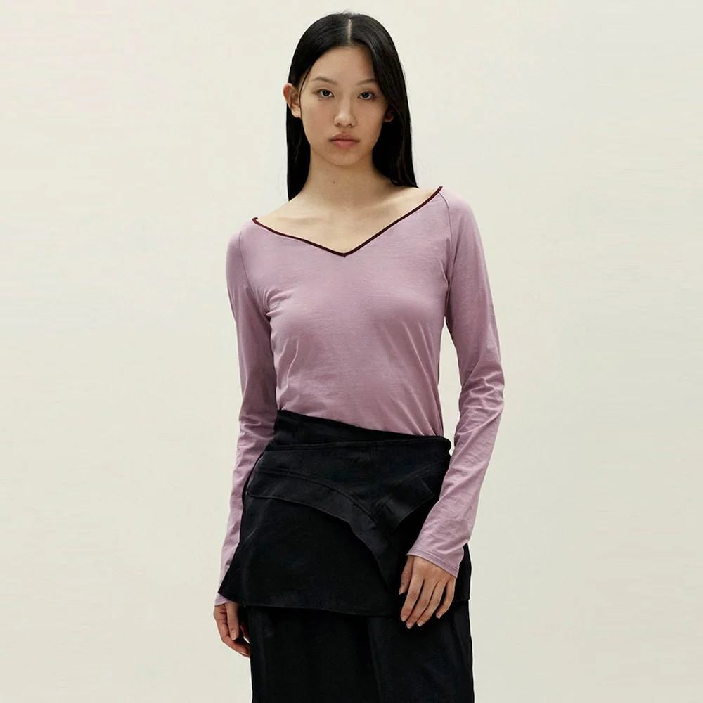 Contrast Scoop Neck TShirt Pink (AG5741A01X)