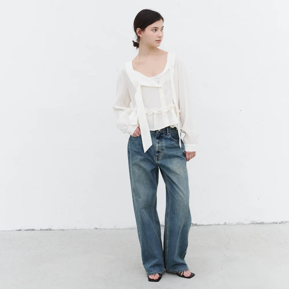 HESED SHIRRING SCARF BLOUSE_IVORY