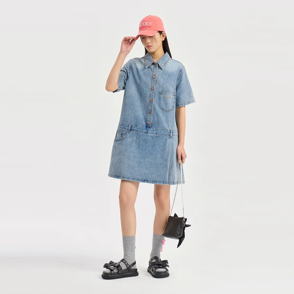 Pocket Point Denim Midi Dress (blue) LFPDM26470BUX