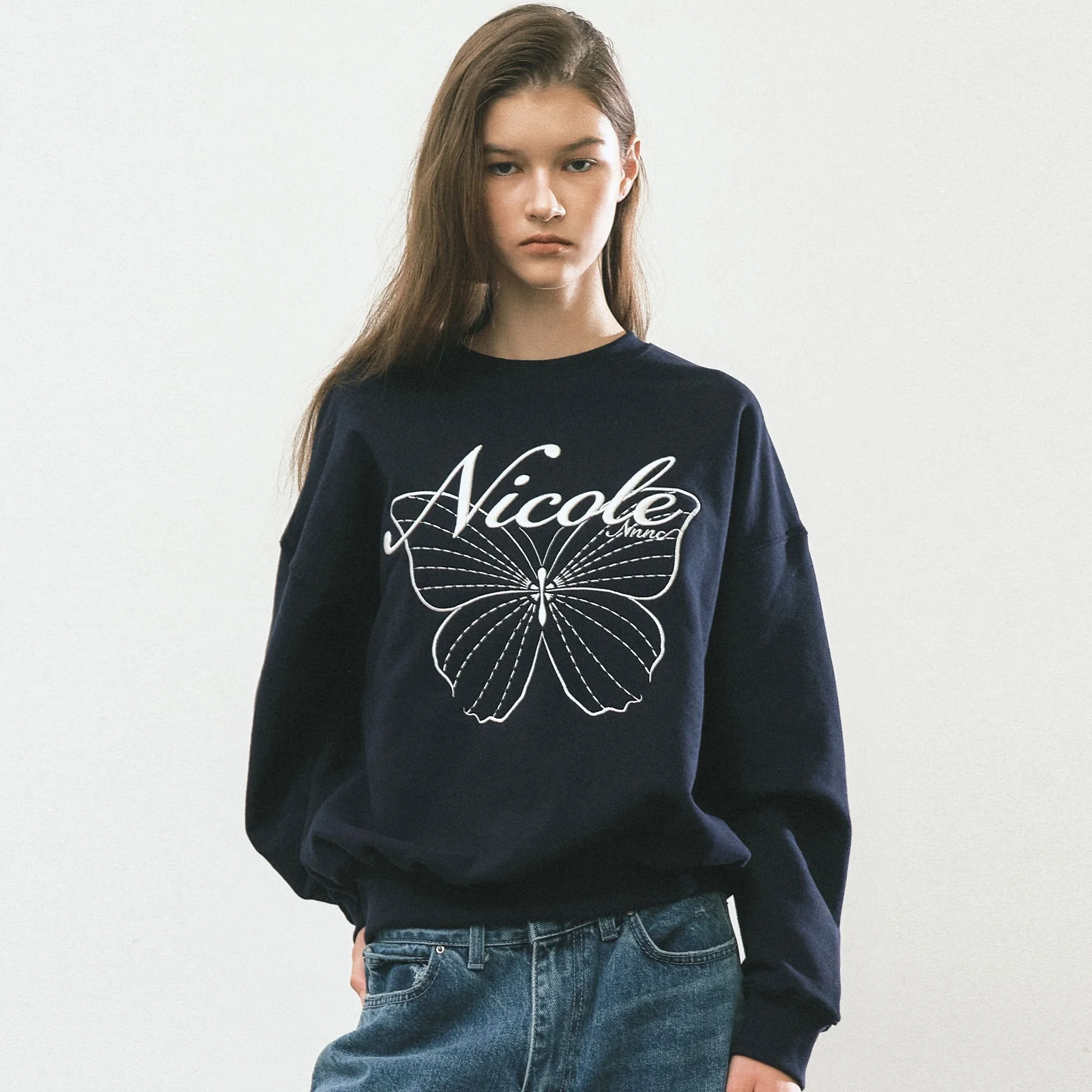 NICOLE BUTTERFLY SWEATSHIRT_NAVY WHITE