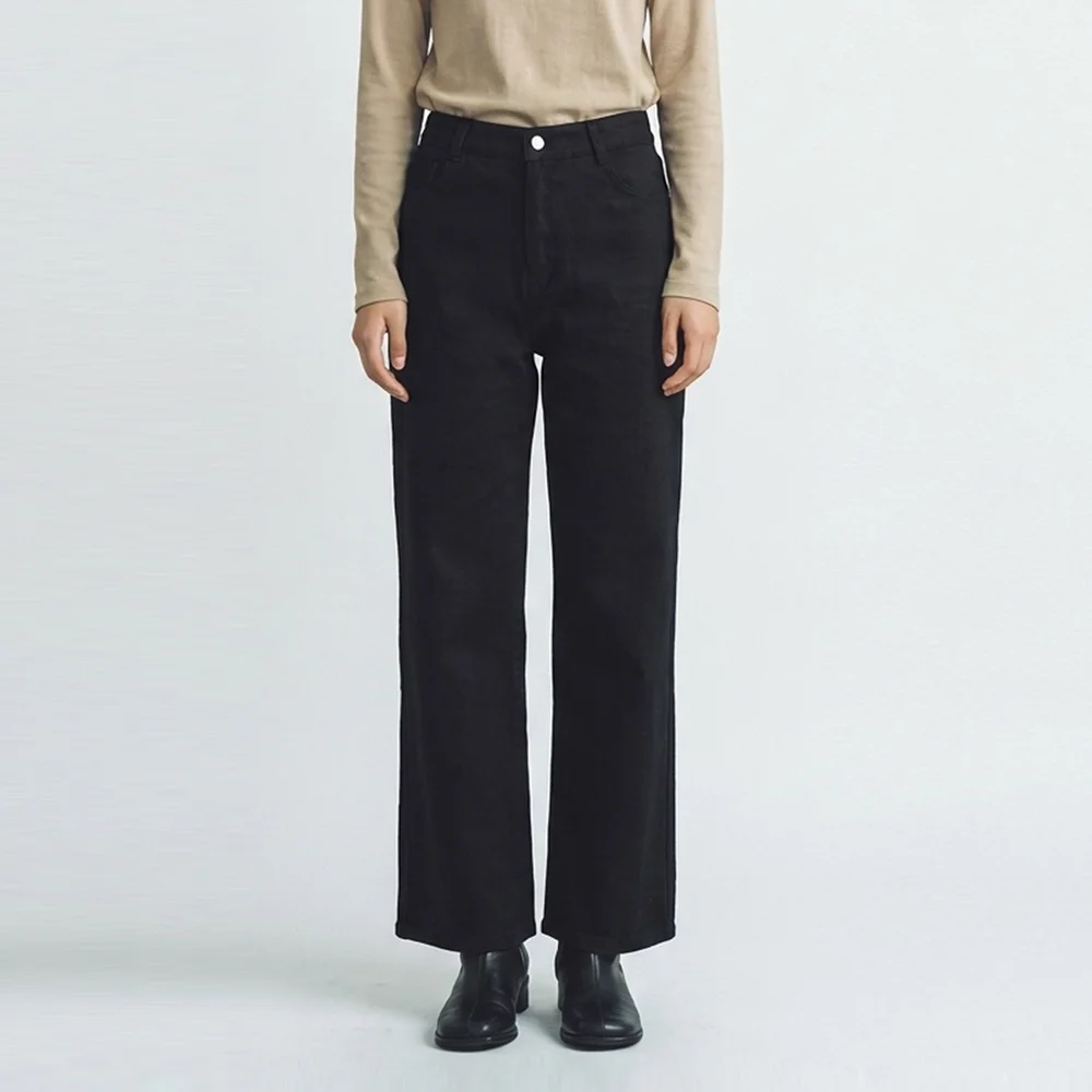 semi wide denim pants-black