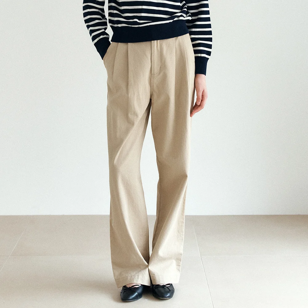 TUCKED COTTON PANTS_BEIGE