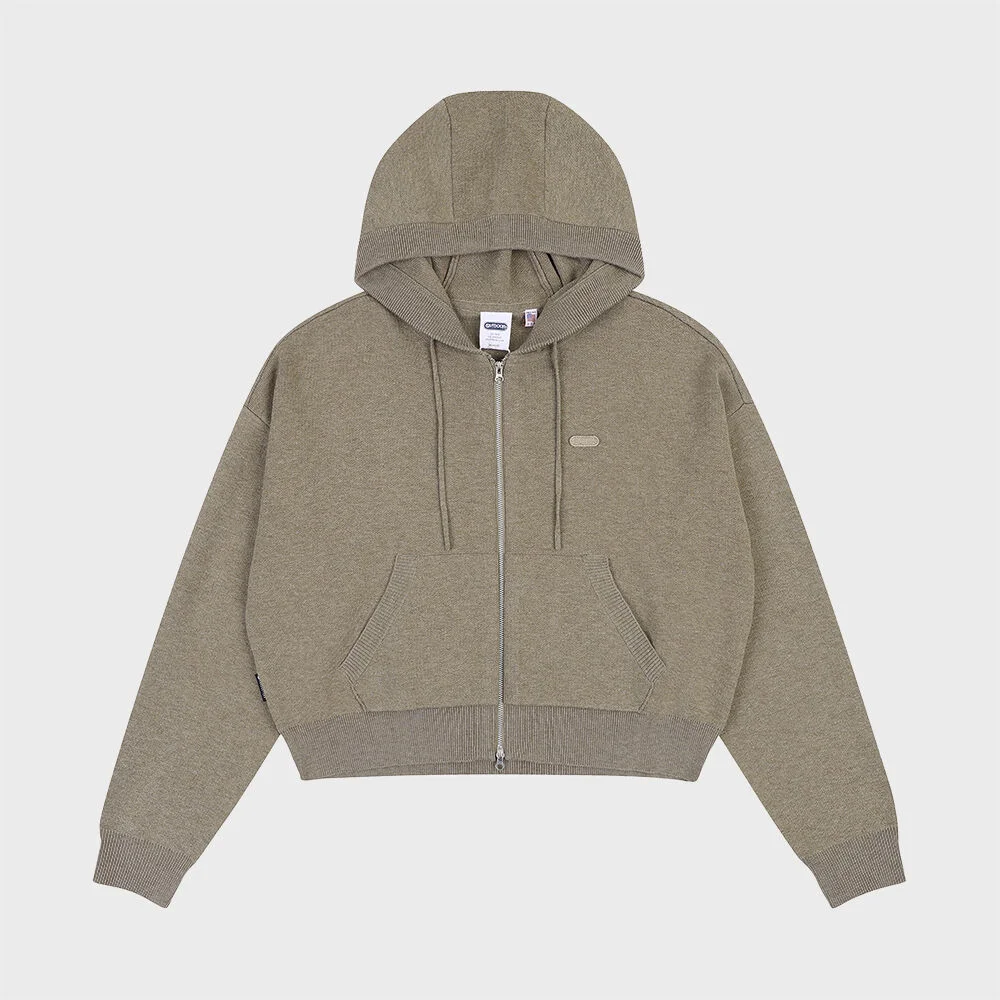 W FULL ZIP UP KNIT HOODIE (BEIGE)