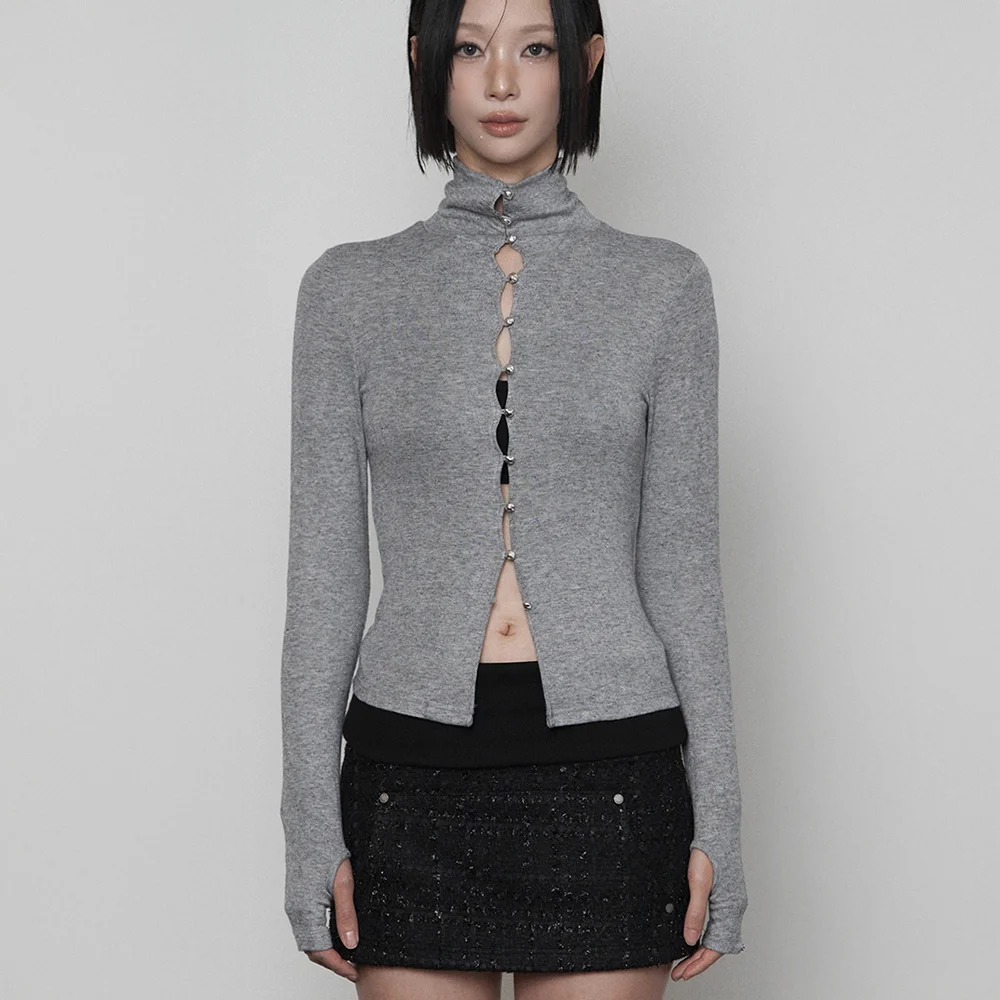 Polar Bean Button Cardigan (MELANGE GRAY )