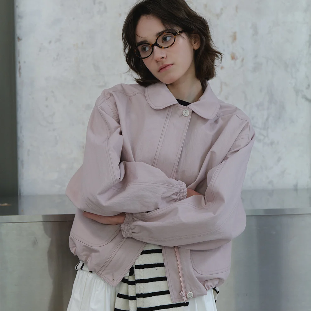 Soft collar nylon pocket blouson_pink