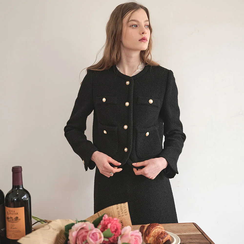 Lautre Feminine Black Tweed Skirt