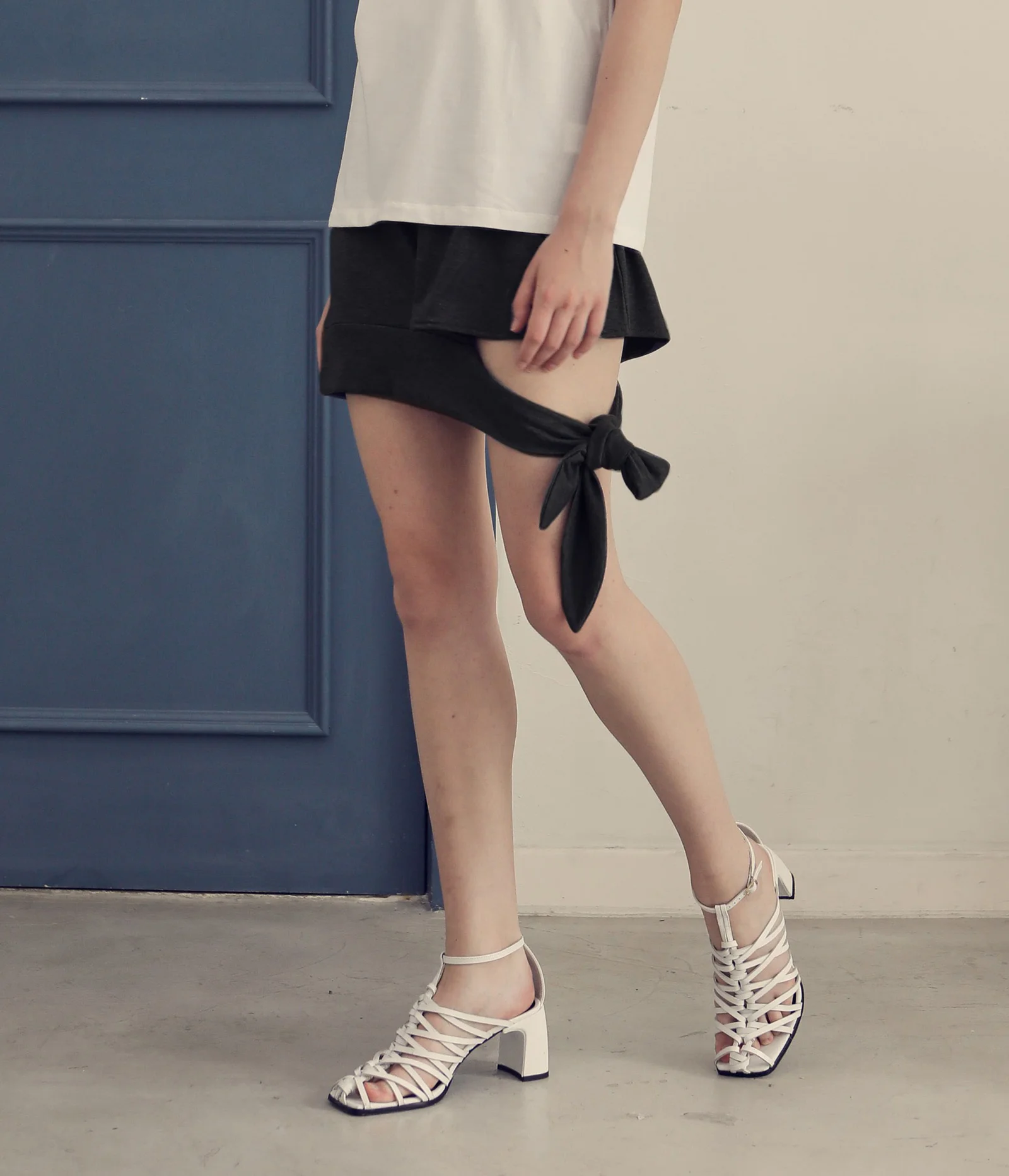 TIED MINI JERSEY SKIRT_BLACK