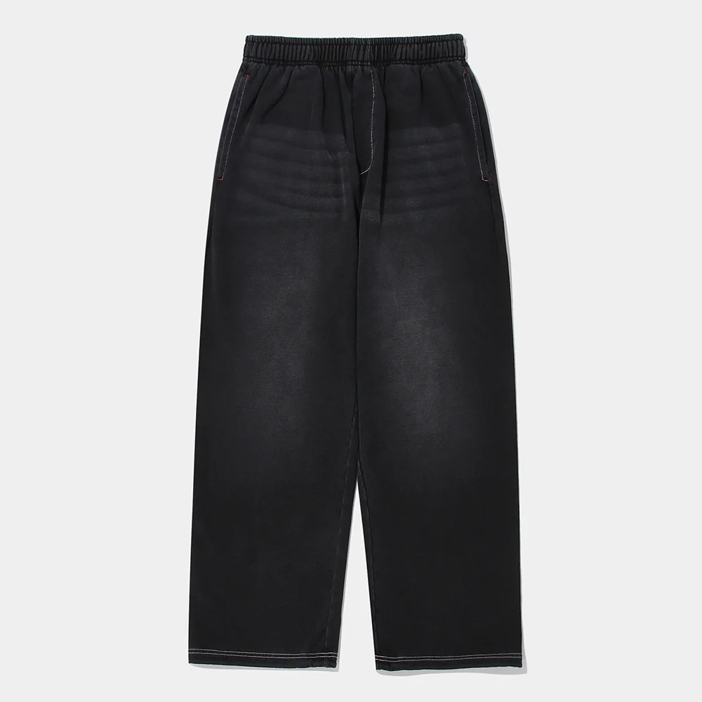 CAT WASHED LOOSE-FIT DENIM TERRY SWEATPANTS_BLACK DENIM
