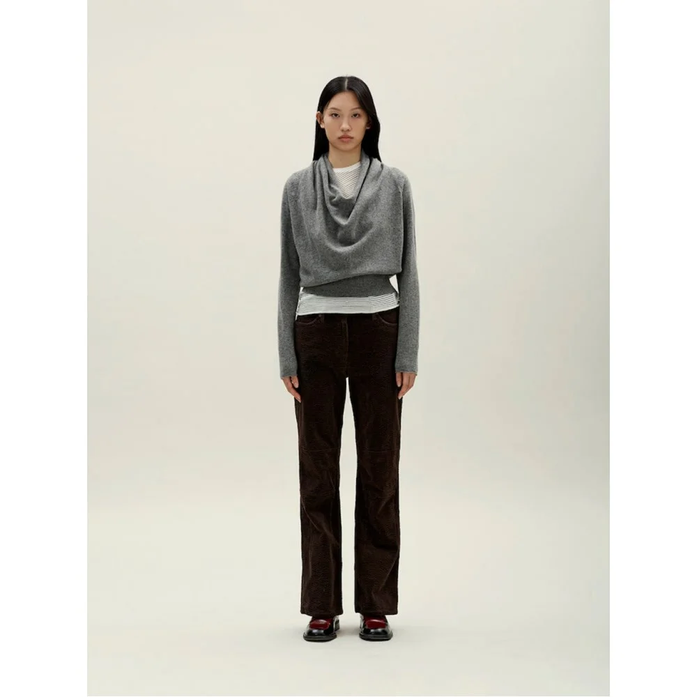 Eyelet Knit Cowl Neck Pullover Grey (AG5951A013)