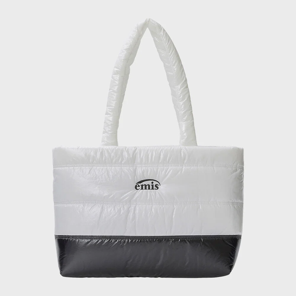 GLOSSY PADDED TOTE BAG-WHITE