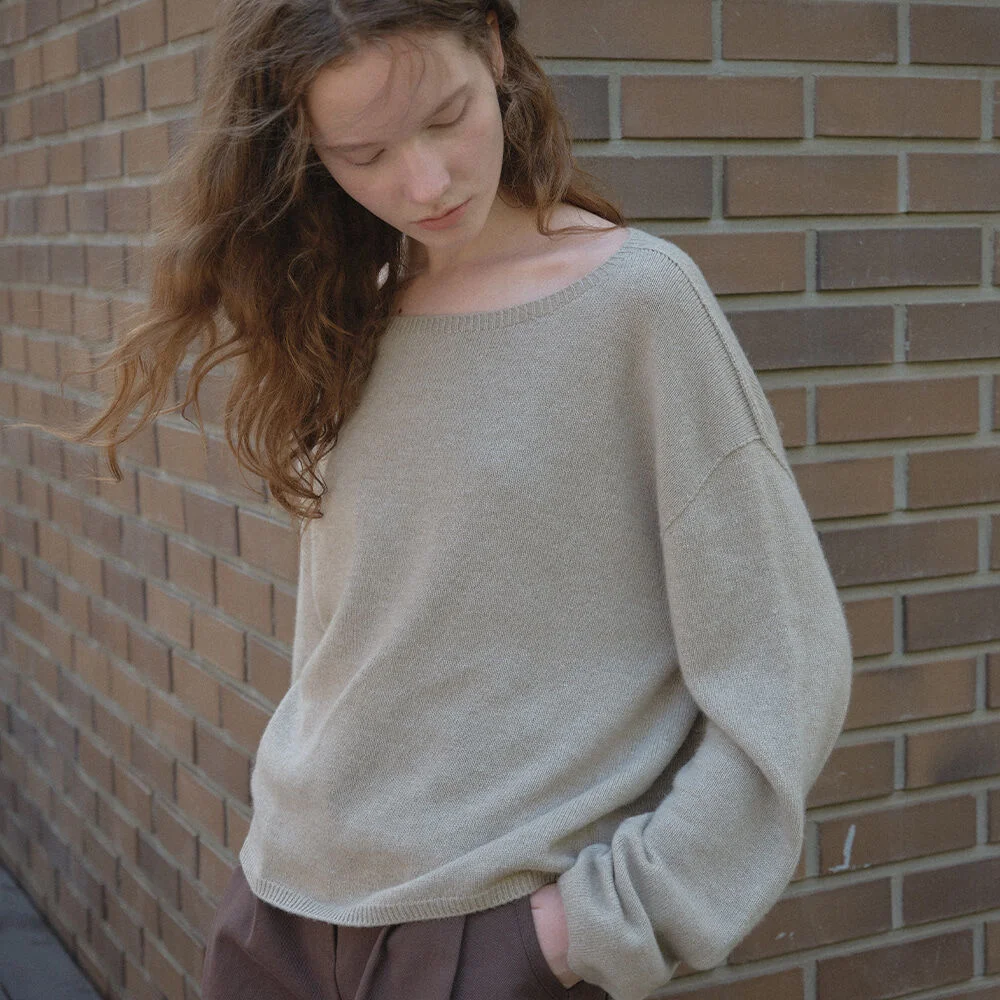 Cashmere fine wool boat neck knit _Beige