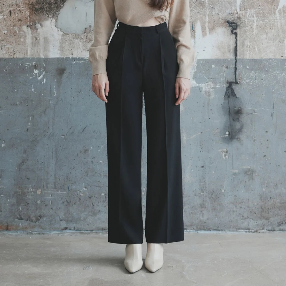 DW1011 寬版 長 西褲_黑色