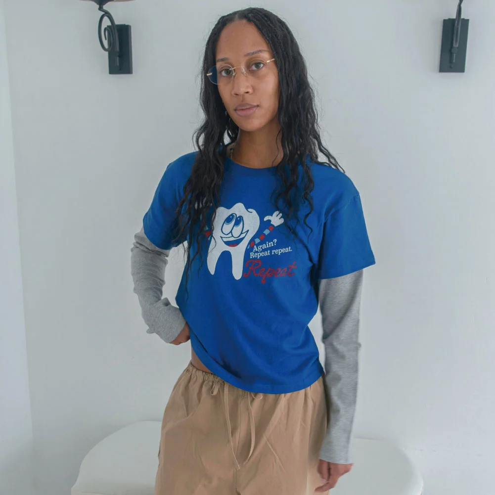 BRUSH AGAIN LAYERED TEE-BLUE+GRAY