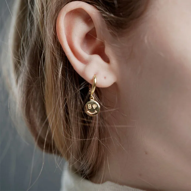 Mini smile ring Earring 笑臉 垂肩 耳環
