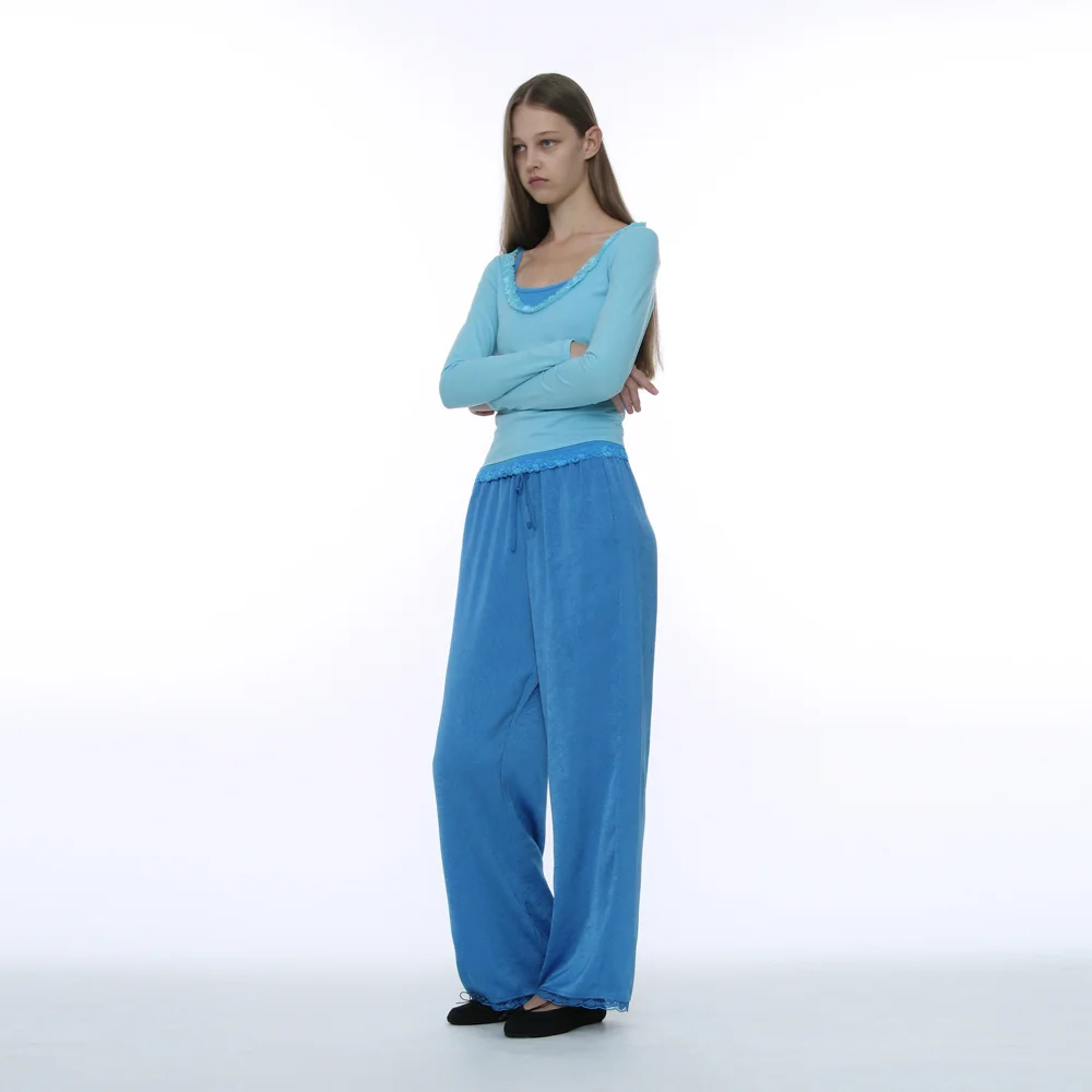 PWC LACE TRIM SATIN PANTS_BLUE
