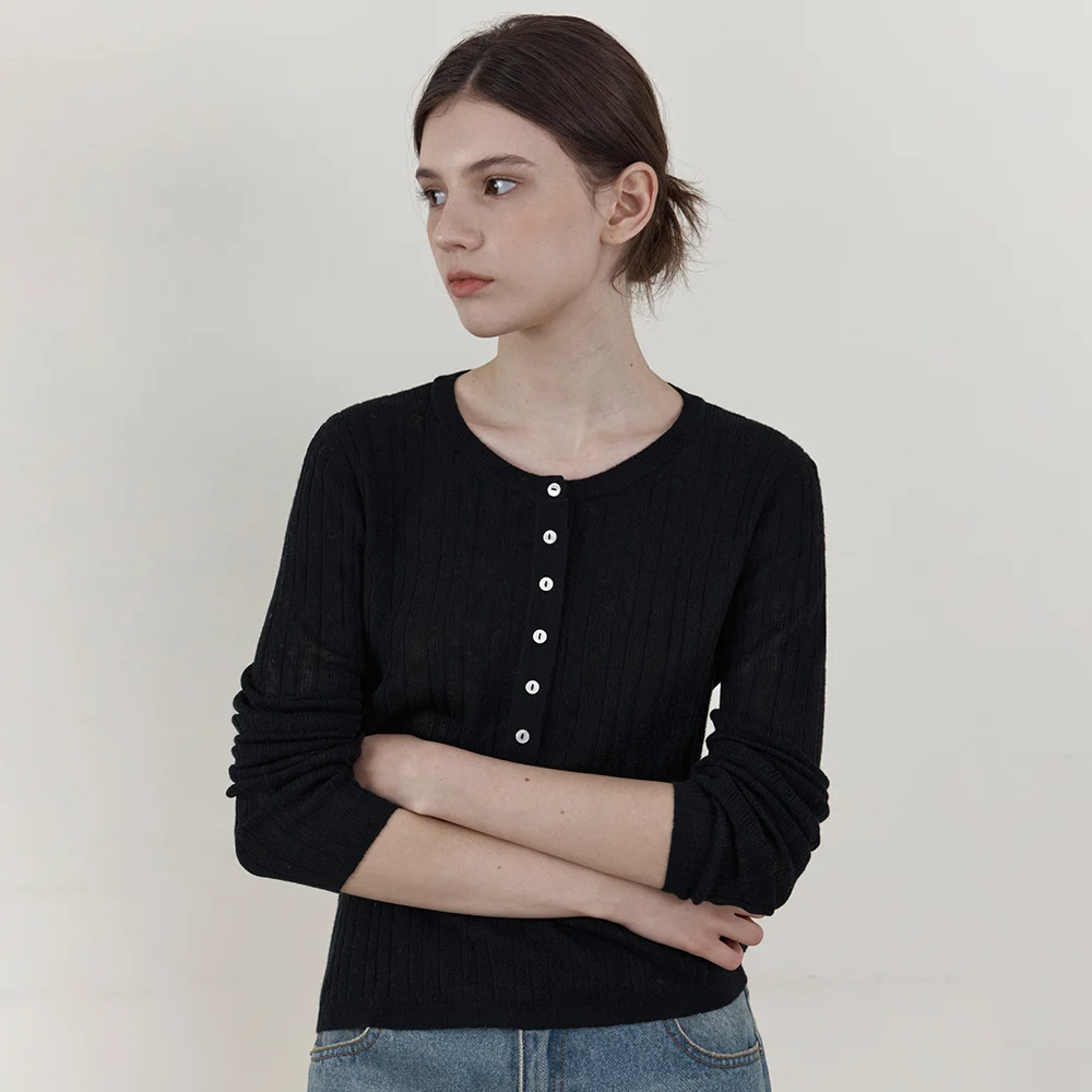 Vero Rib Henley Knit_BLACK(WCB6KN115)