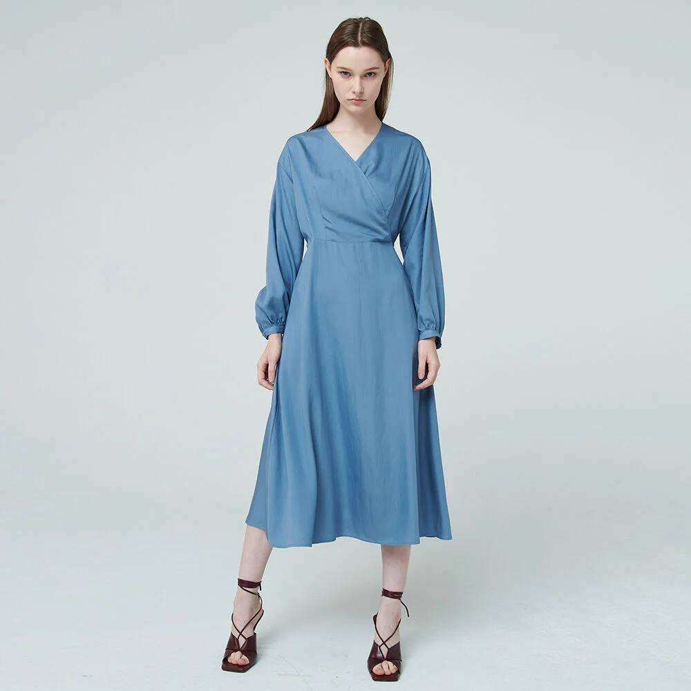 Wrap Flare Dress - Sky Blue