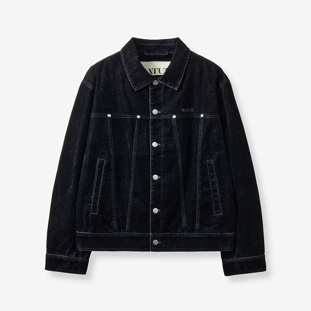 植絨 牛仔 Trucker 外套 黑色