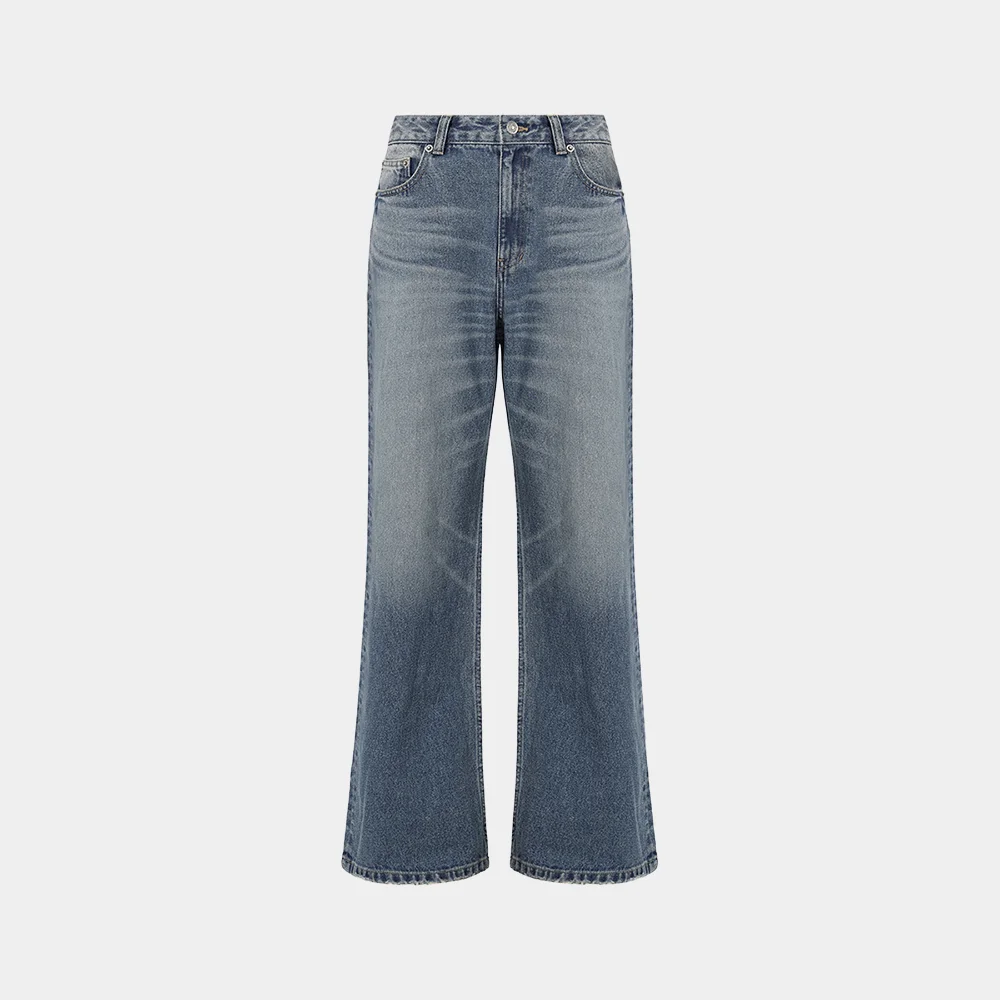 (W) WASHED STRAIGHT WIDE JEAN - INDIGO
