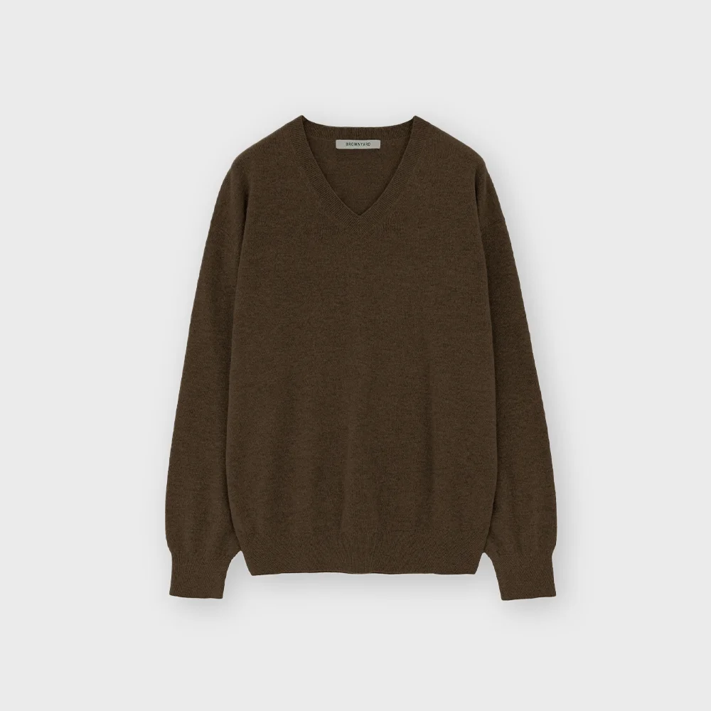 Extra Super Fine V Neck Knit, Brown