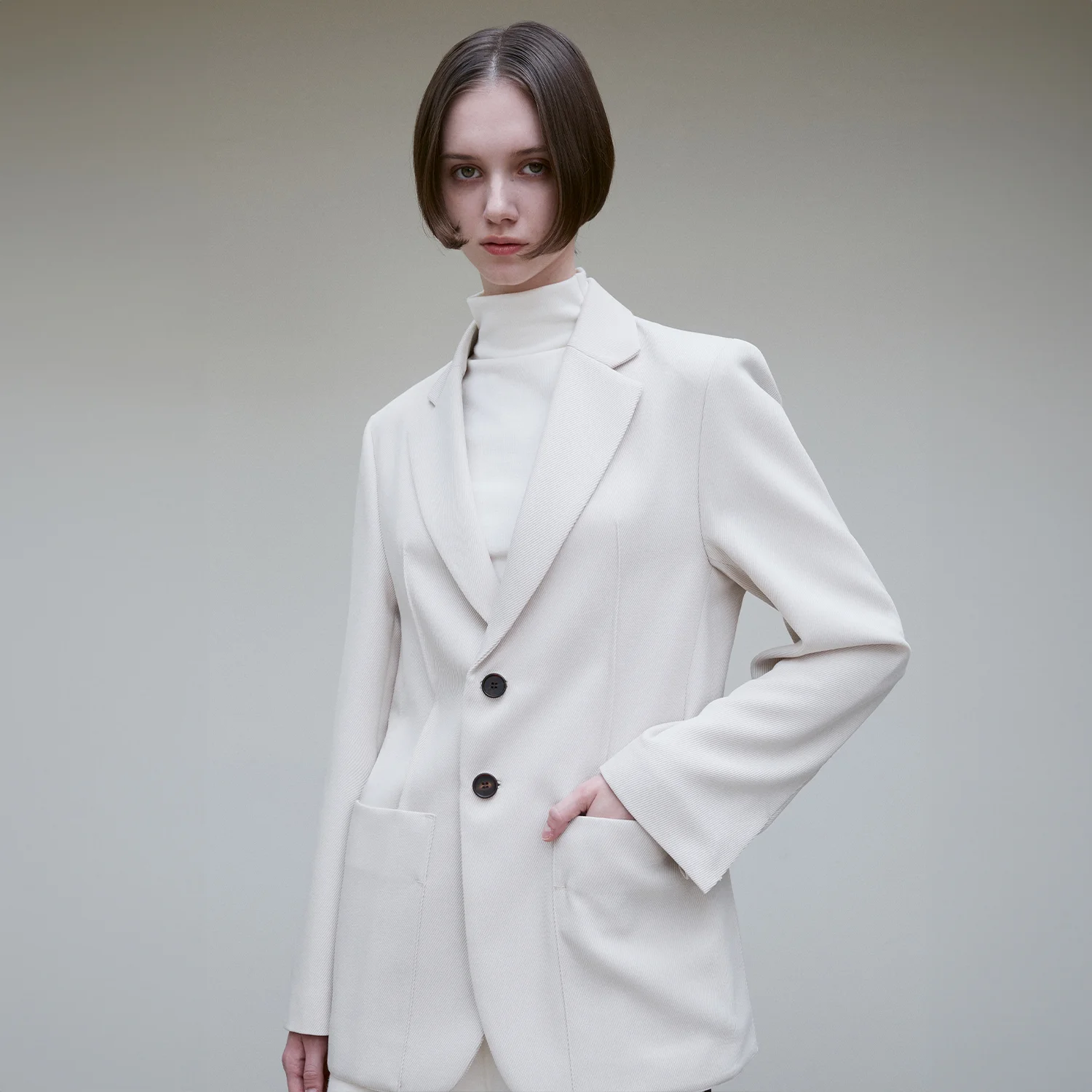 TWILL BLAZER JACKET CREAM
