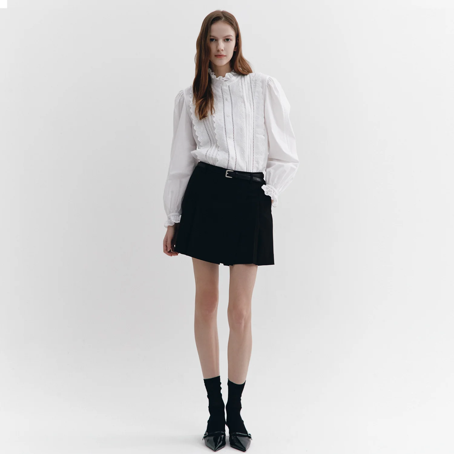 Pleats Wrap Skirt-type Shorts BLACK
