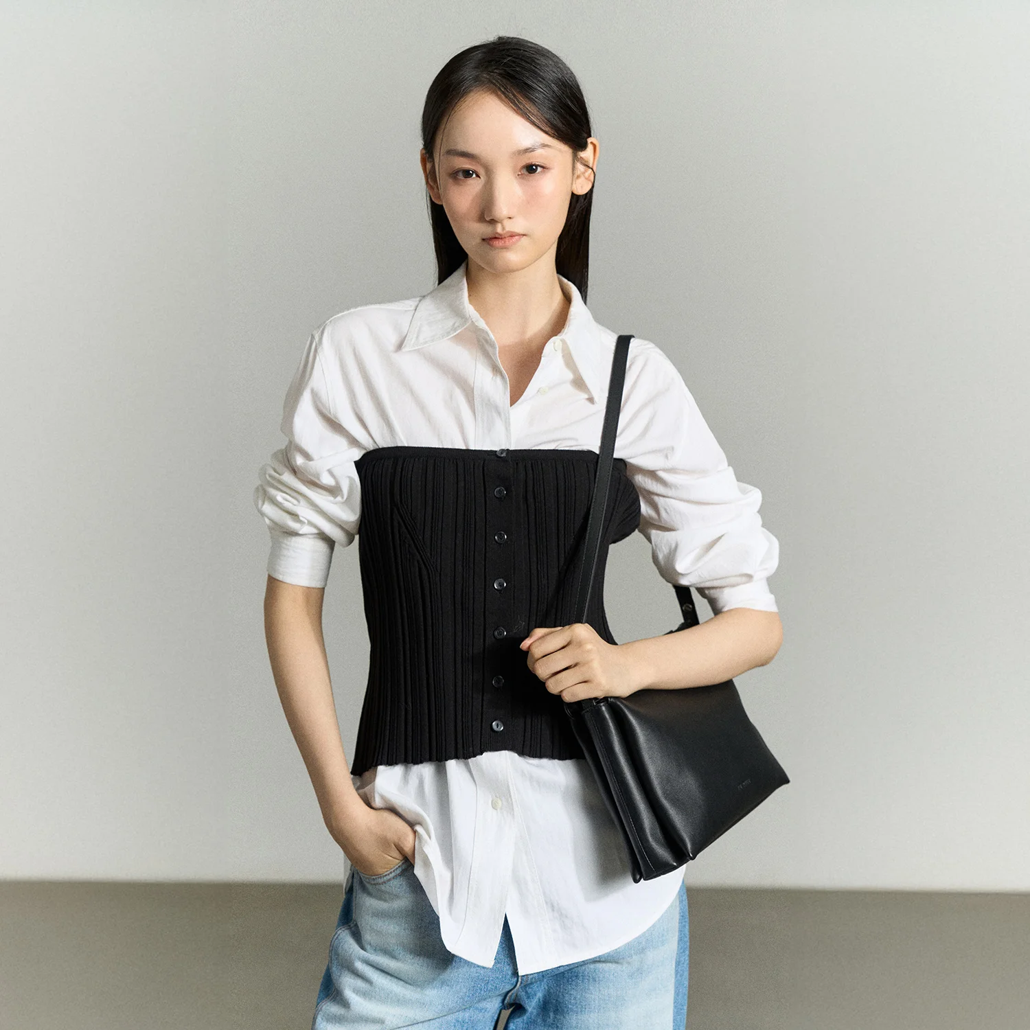 BUTTONED RIBBED TUBE TOP