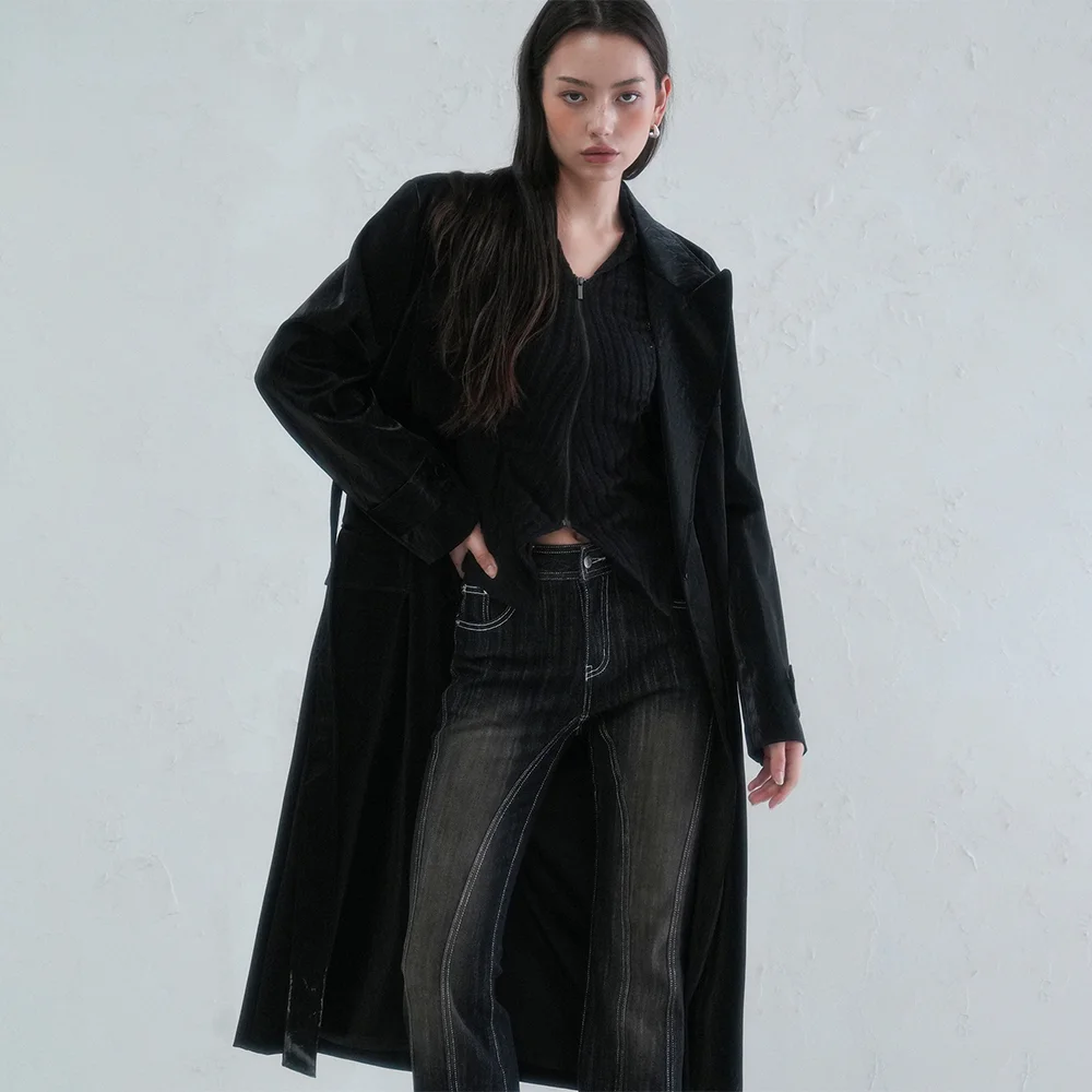 Raven Art Leather Long Jacket - 2COL