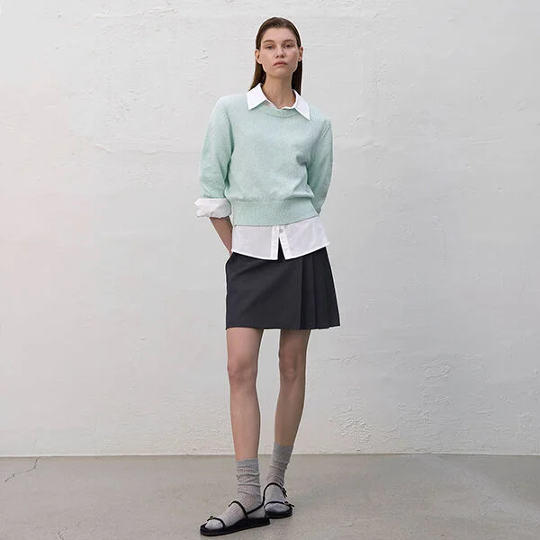 JAYVEE WOOL UNBALANCED PLEATE SKIRT(SK-4906)