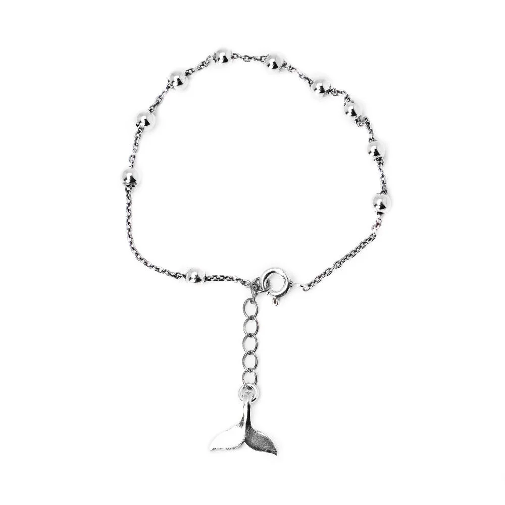 HR 118B_Whale Tail Pendant Ball Chain Bracelet (Silver 925)