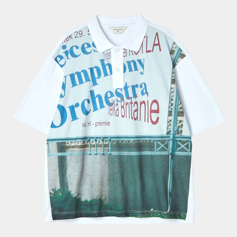 全 印花 Polo 白色