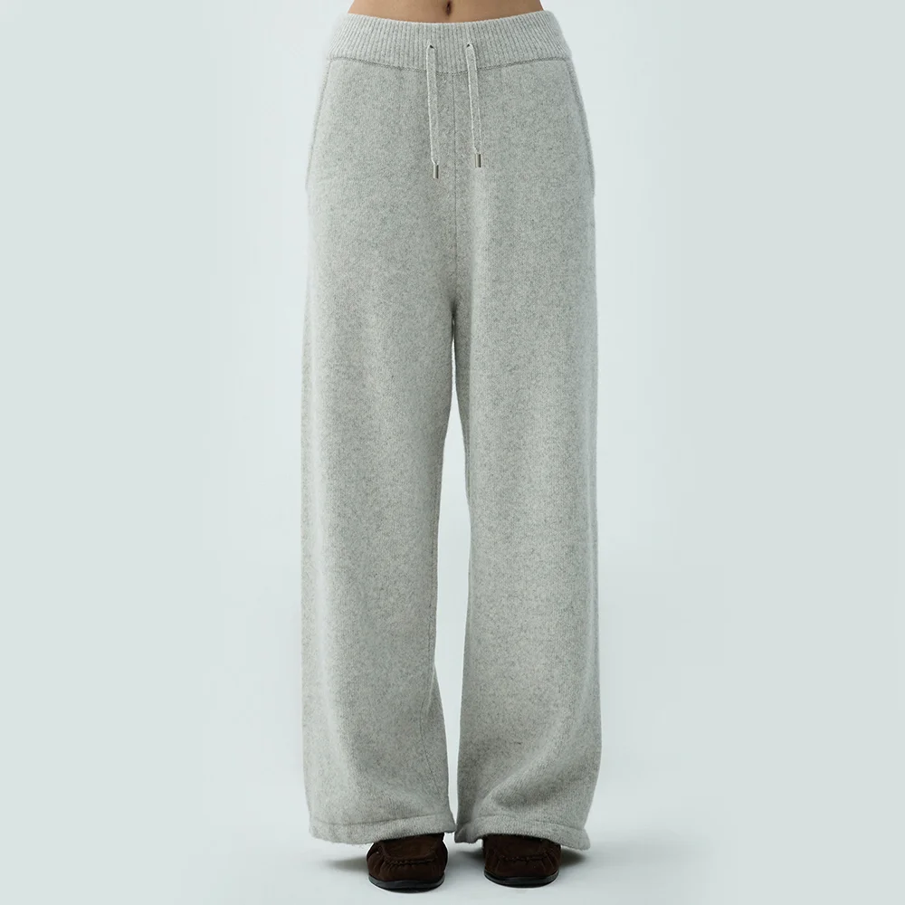 Drawstring Wide Knit Pants (Light Grey)