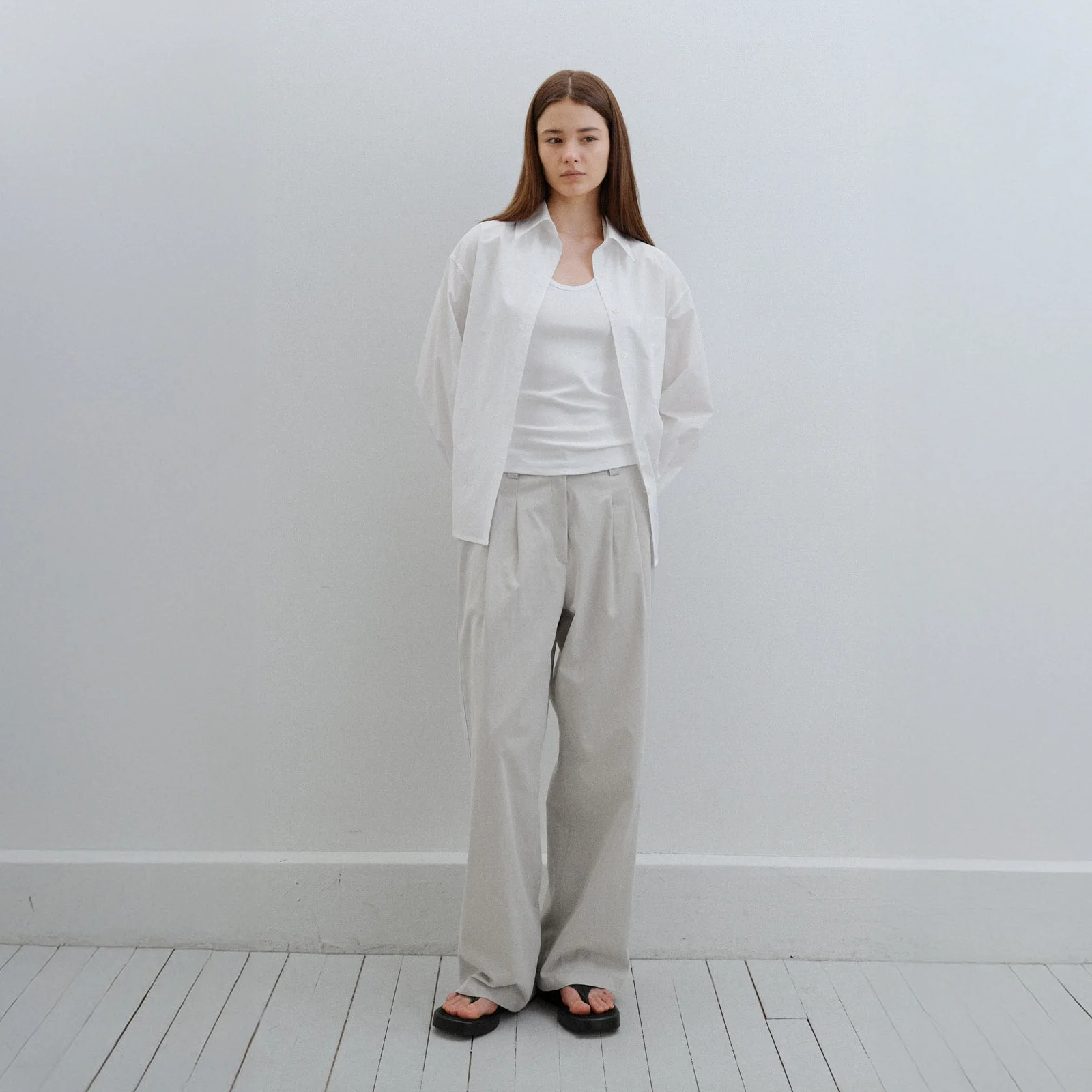 Two Tuck Wide Pants(Light Gray)