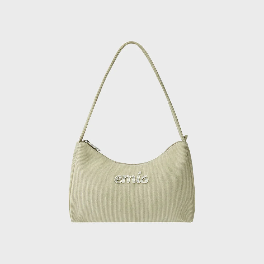 CORDUROY APPLIQUE HOBO BAG-BEIGE