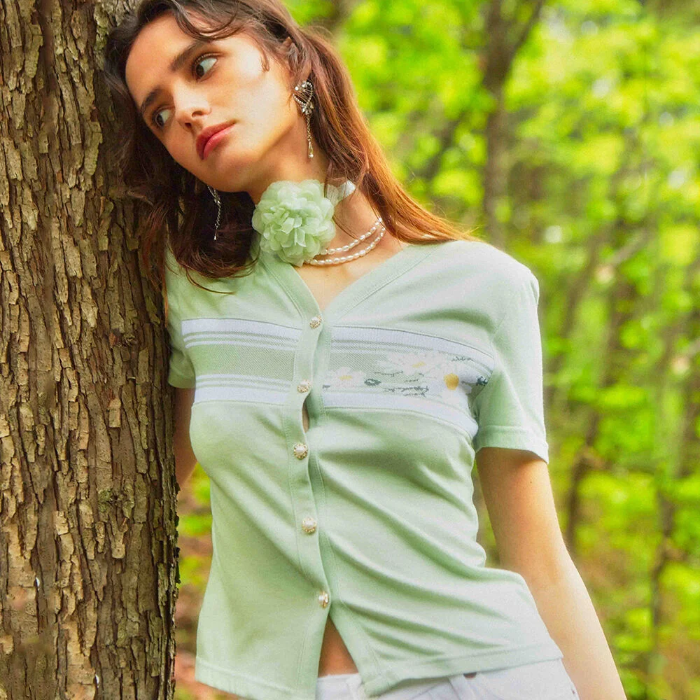 Flower Button T-Shirt