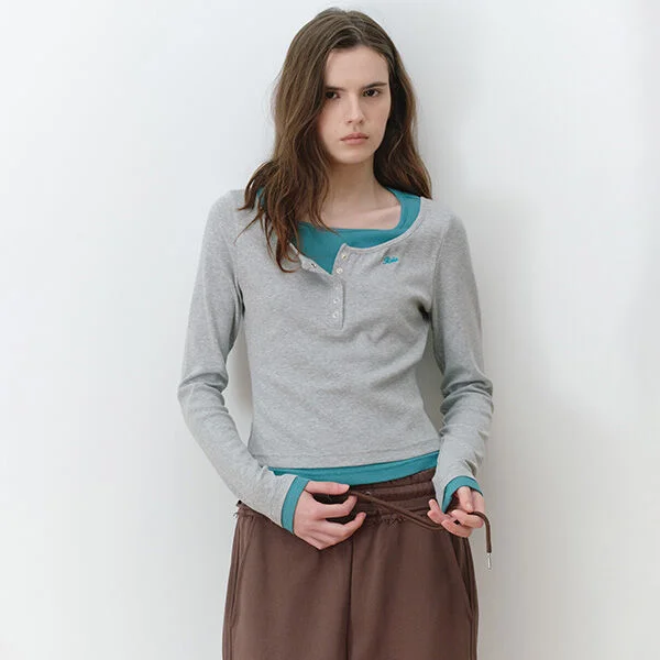 LAYERED HENRYNECK LONG SLEEVE M/GY+TE/GR