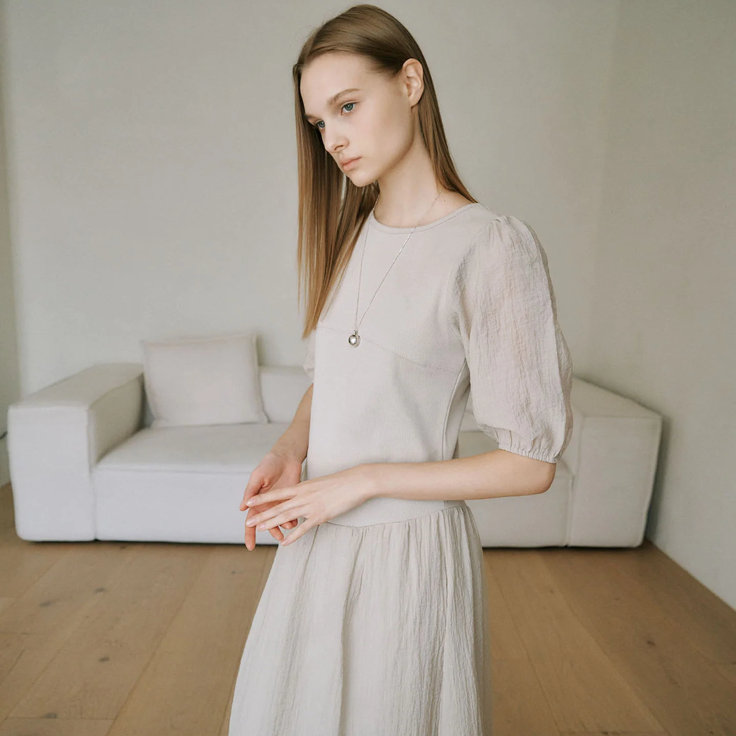 SHEER JERSEY LONG DRESS