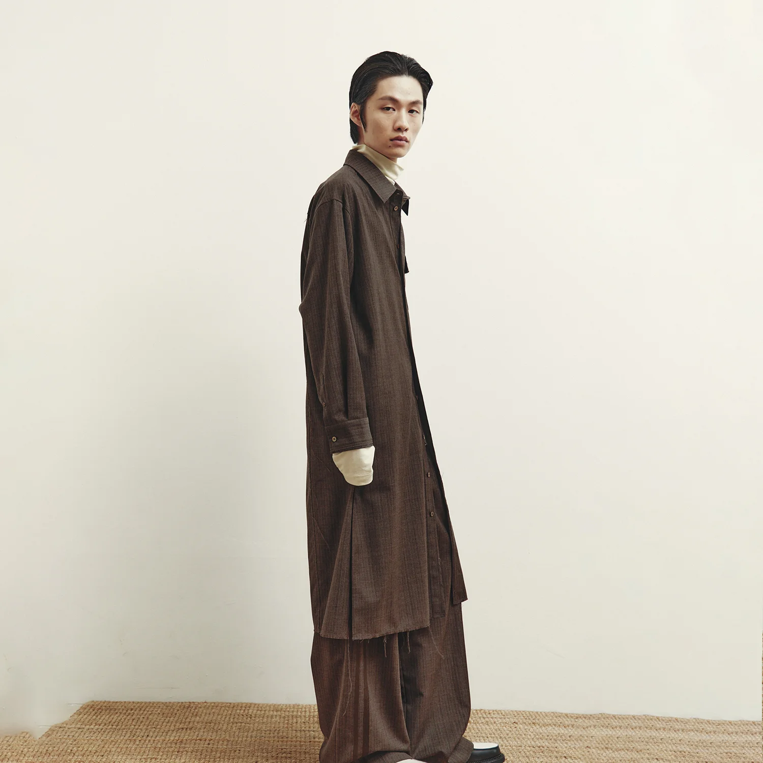 Long Line Shirt - Brown Stripe