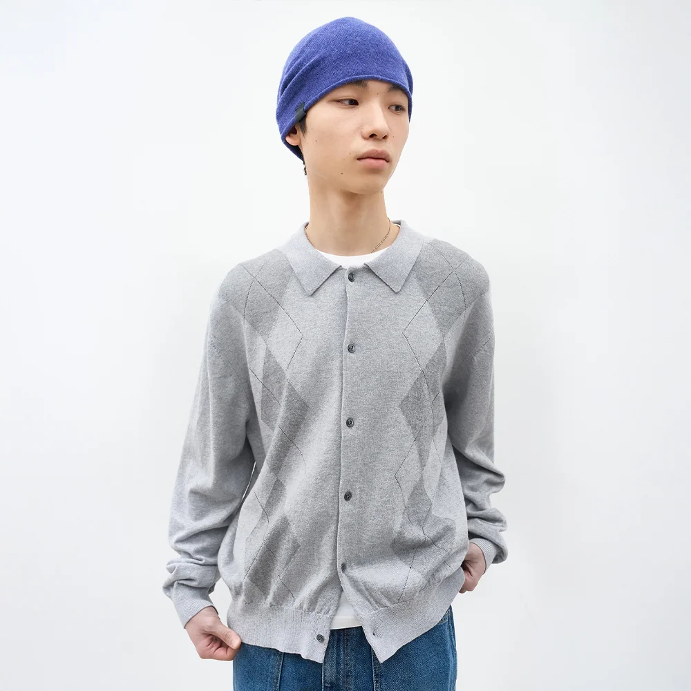 Poem 菱格紋 針織衫 開衫 麻花 灰色