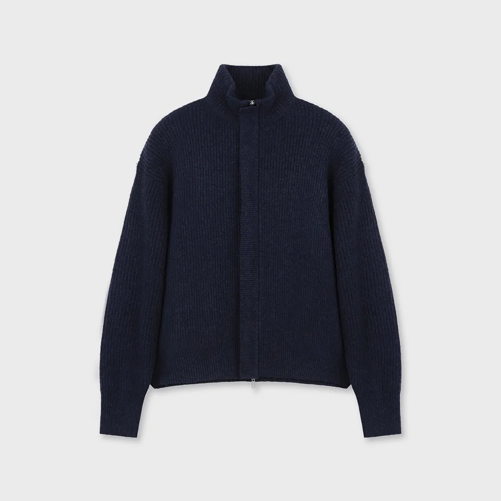 HIGH NECK ZIP UP KNIT JACKET NAVY