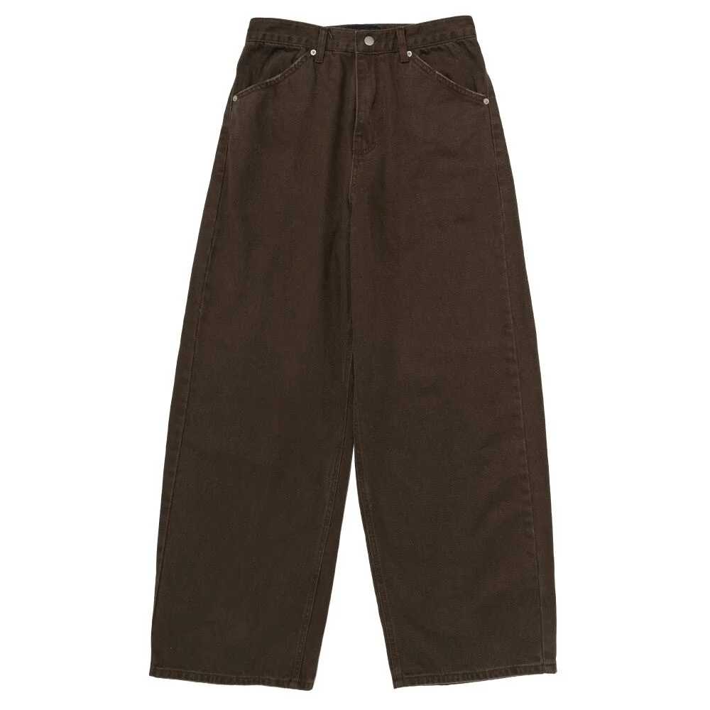 VINTAGE COTTON WIDE CURVED DENIM PANTS (BROWN)