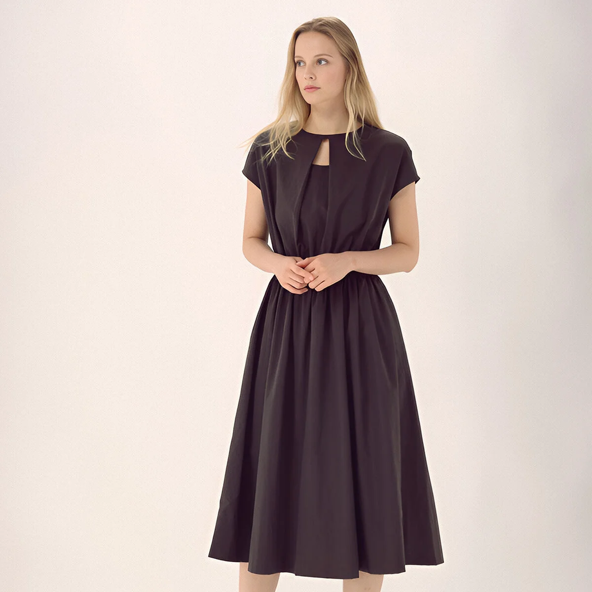 Front Cut Banding Dress _Brown