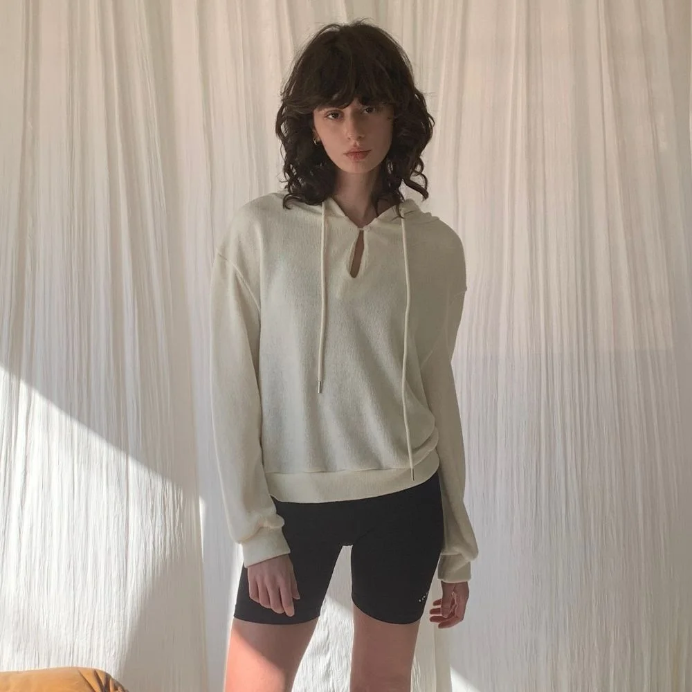 Button Hodded Knit Top 象牙色
