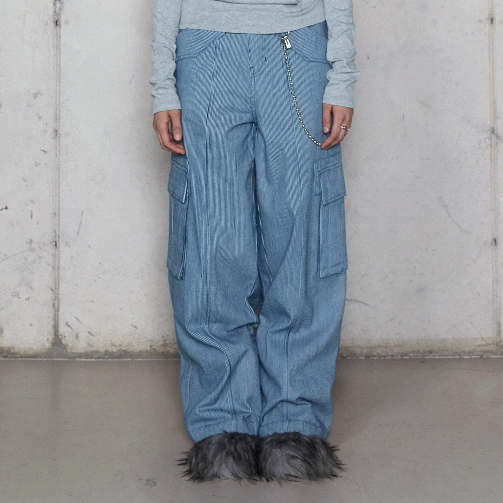STRIPED WIDE DENIM PANTS BLUE BR4DP001
