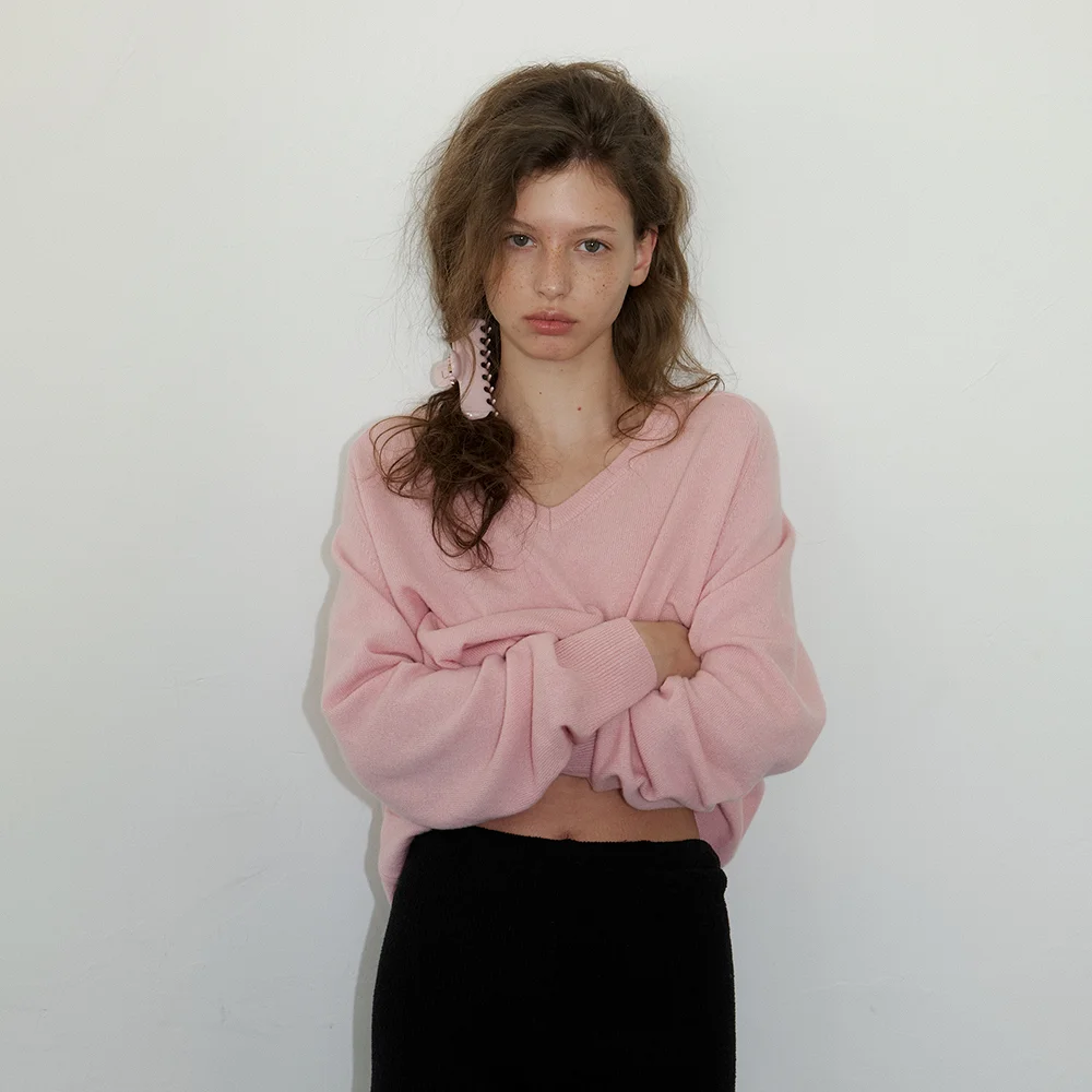 Classic v-neck knitwear_pink